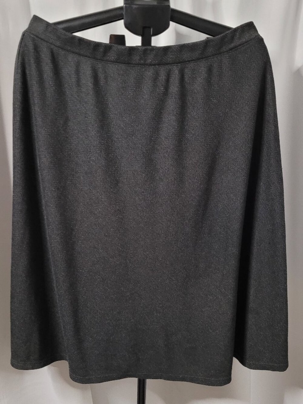 Laura Scott Gray Hue Herringbone Knit A-Line Midi Skirt Elastic Waist